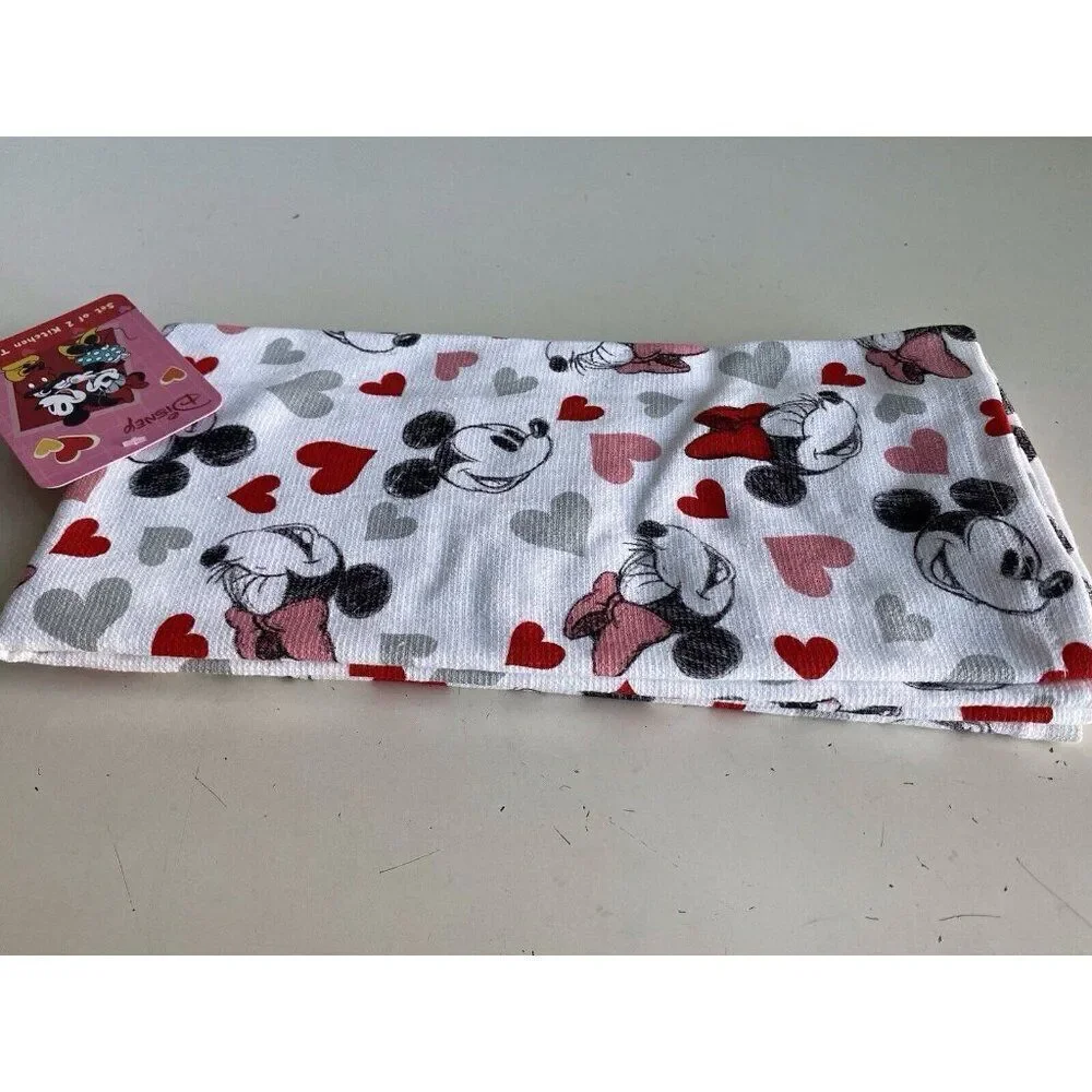 2 Pk Disney Mickey Minnie Mouse Hearts Valentines Kitchen Towels 16 X 26”‎ NEW